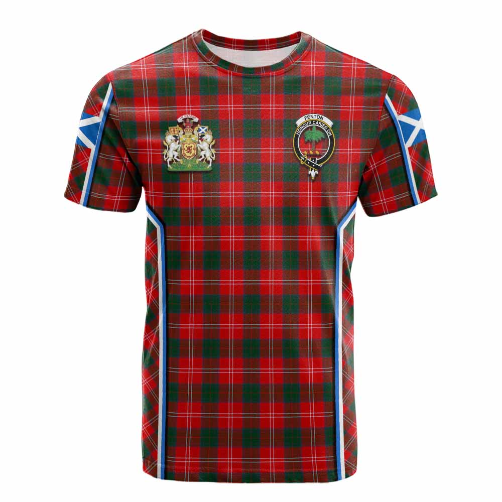 Fenton Tartan Crest Cotton T-shirt Scotland Coat of Arm Flag Style - Tartan Vibes Clothing