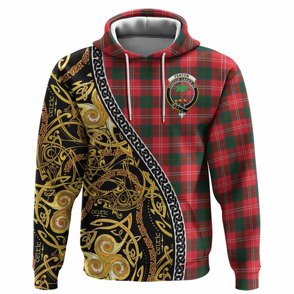 Fenton Tartan Crest Hoodie Celtic Knot and Triple Trickle Spiral Symbols