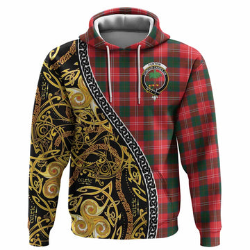 Fenton Tartan Crest Hoodie Celtic Knot and Triple Trickle Spiral Symbols