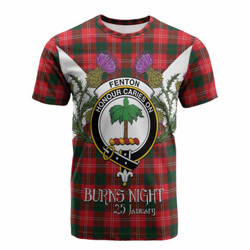 Fenton Tartan Family Crest Cotton T-shirt Scottish Burns Night Thistle Floral