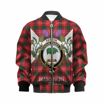Fenton Tartan Family Crest Kid Bomber Jacket Scottish Burns Night Thistle Floral