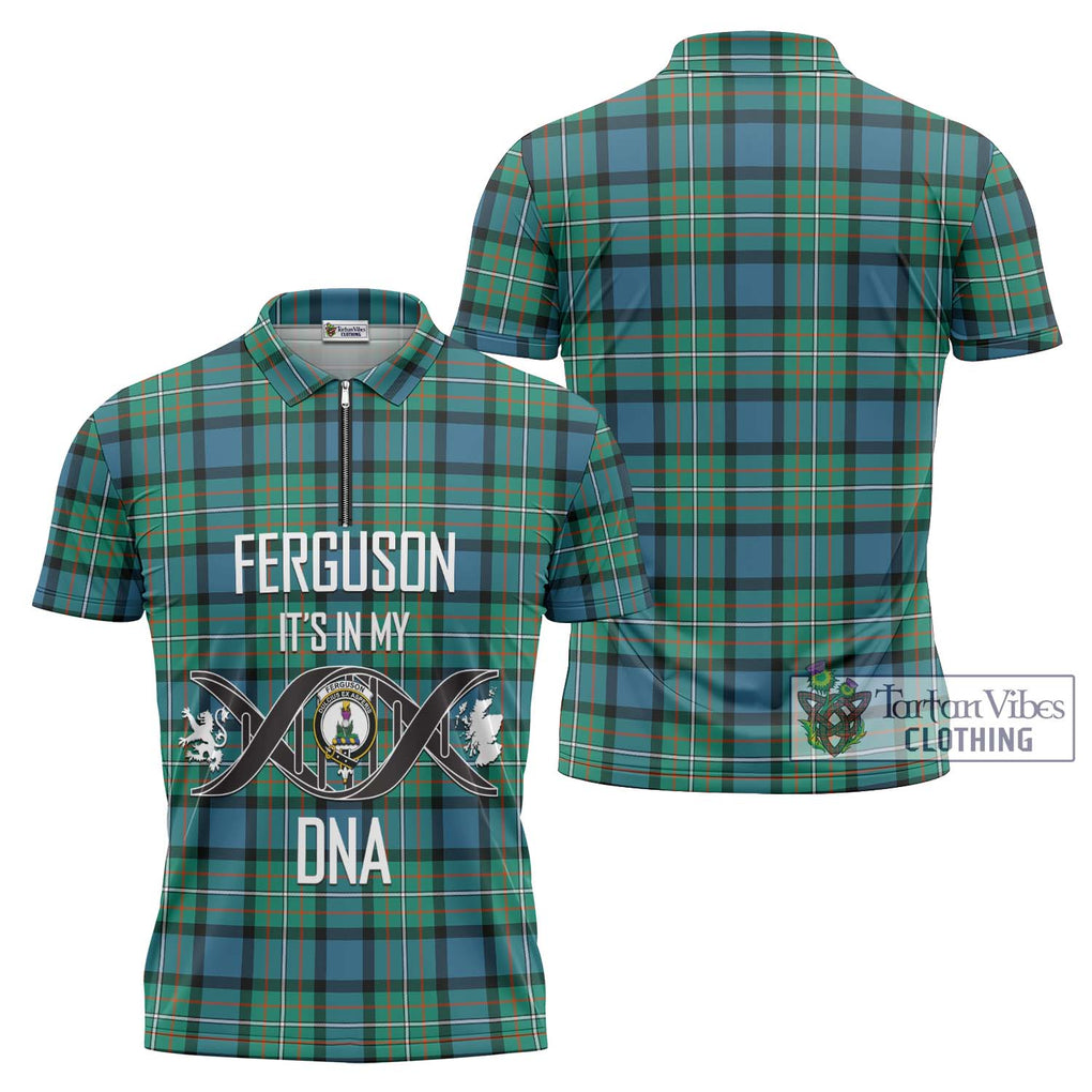 Ferguson (Fergusson) Tartan Zipper Polo Shirt with Family Crest DNA In Me Style Unisex - Tartanvibesclothing Shop