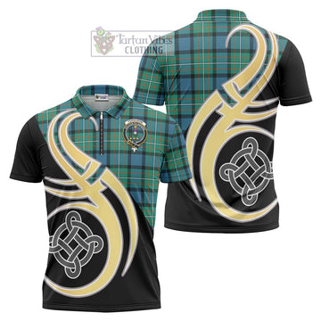 Tartan Vibes Clothing Ferguson Ancient Tartan Zipper Polo Shirt with Family Crest and Celtic Symbol Style