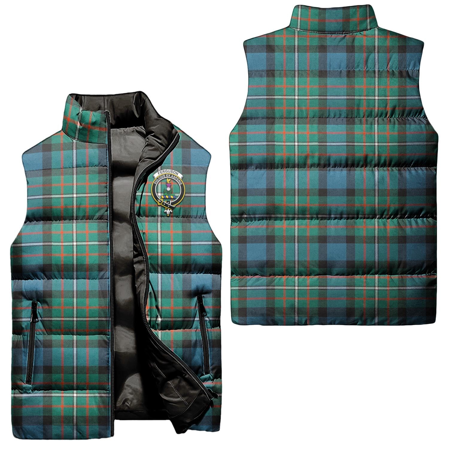 Ferguson Ancient Tartan Sleeveless Puffer Jacket with Family Crest Unisex - Tartanvibesclothing