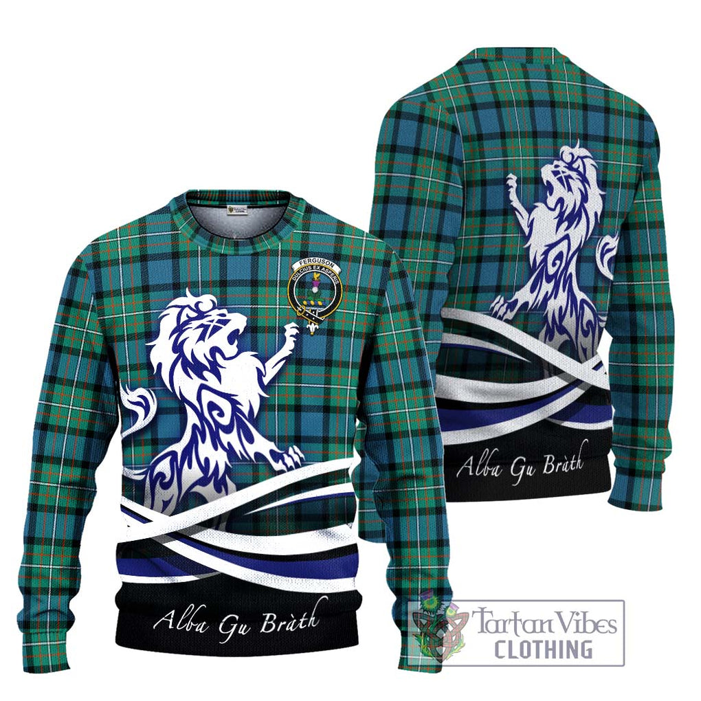 Ferguson (Fergusson) Tartan Knitted Sweater with Alba Gu Brath Regal Lion Emblem Unisex - Tartanvibesclothing Shop