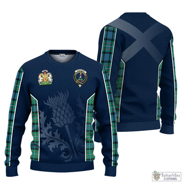 Tartan Vibes Clothing Ferguson Ancient Tartan Knitted Sweatshirt with Family Crest and Scottish Thistle Vibes Sport Style