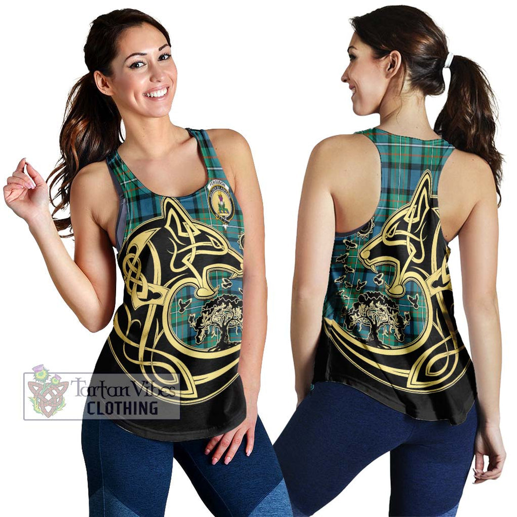 Ferguson (Fergusson) Tartan Women's Racerback Tanks with Family Crest Celtic Wolf Style 4XL - Tartan Vibes Clothing