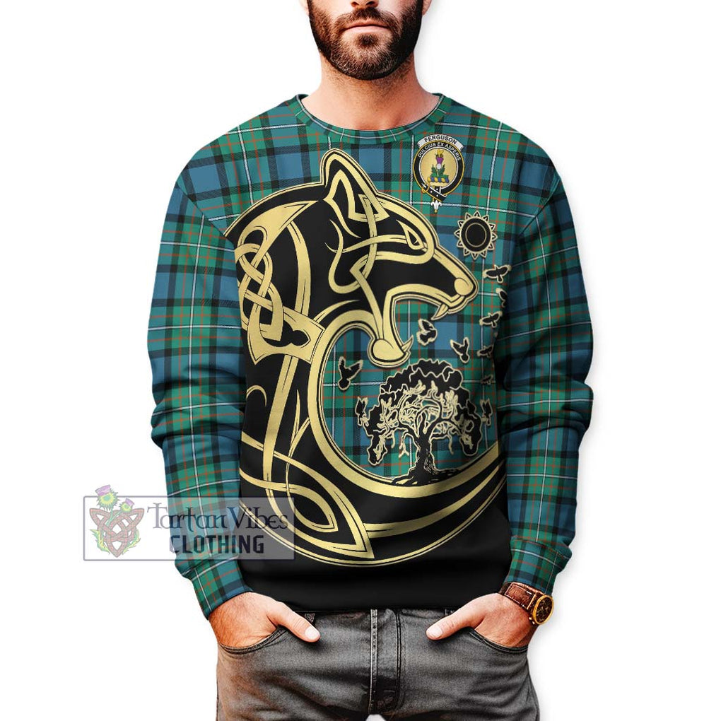 Ferguson (Fergusson) Tartan Sweatshirt with Family Crest Celtic Wolf Style Unisex - Tartan Vibes Clothing