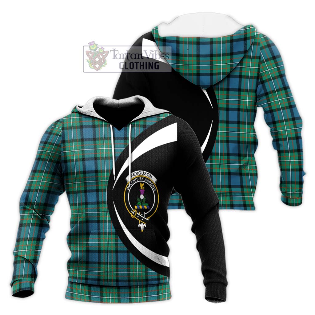Ferguson (Fergusson) Tartan Knitted Hoodie with Family Crest Circle Style Unisex Knitted Pullover Hoodie - Tartan Vibes Clothing
