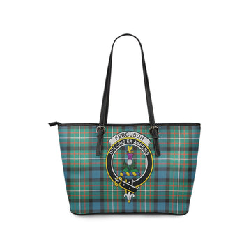 Ferguson Ancient Tartan Leather Tote Bag with Family Crest