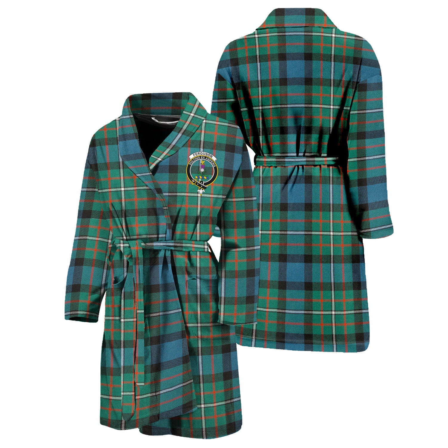 Ferguson (Fergusson) Tartan Bathrobe with Family Crest Unisex S - Tartan Vibes Clothing