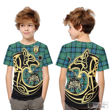 Ferguson (Fergusson) Tartan Kid T-Shirt with Family Crest Celtic Wolf Style Youth XL Size14 - Tartan Vibes Clothing