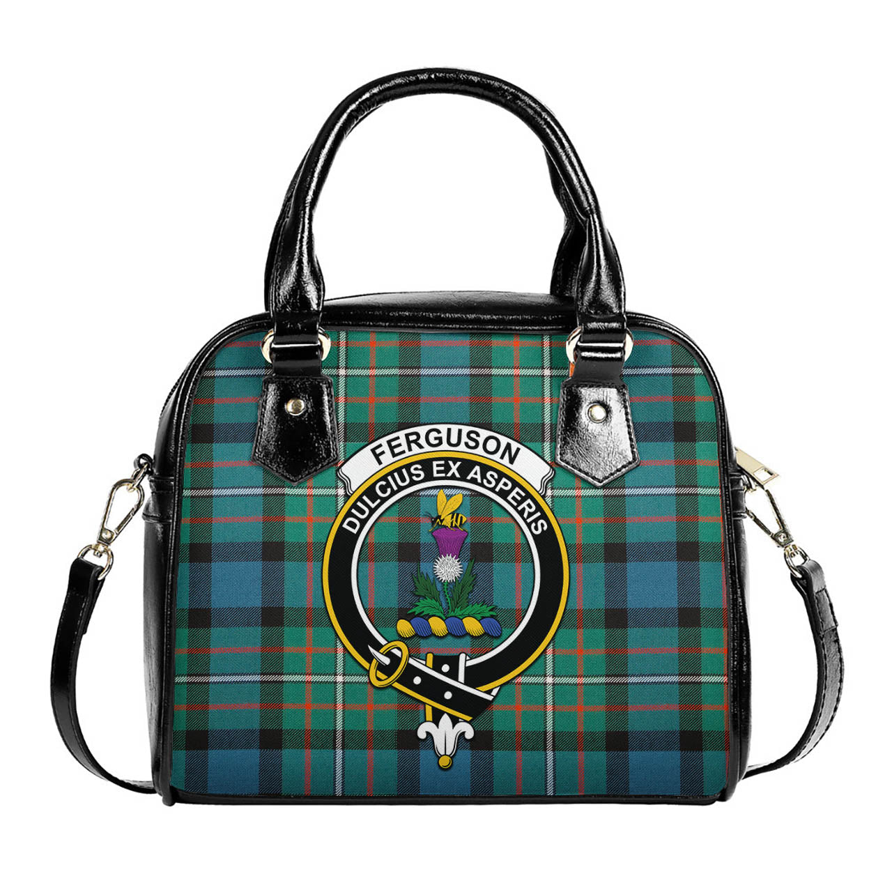 Ferguson Ancient Tartan Shoulder Handbags with Family Crest One Size 6*25*22 cm - Tartanvibesclothing