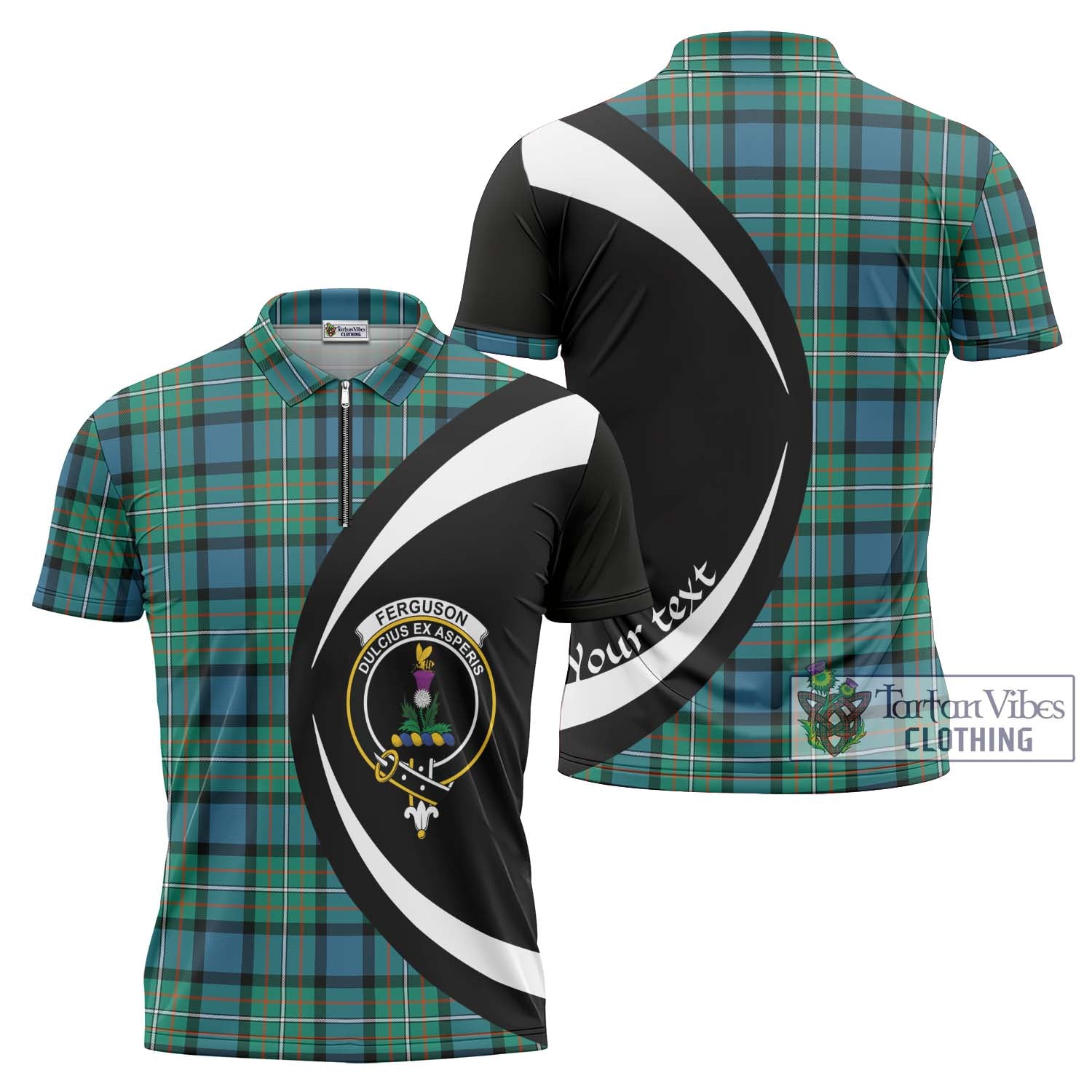 Tartan Vibes Clothing Ferguson Ancient Tartan Zipper Polo Shirt with Family Crest Circle Style