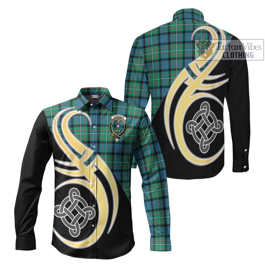 Ferguson (Fergusson) Tartan Long Sleeve Button Shirt with Family Crest and Celtic Symbol Style Men's Shirt S - Tartan Vibes Clothing