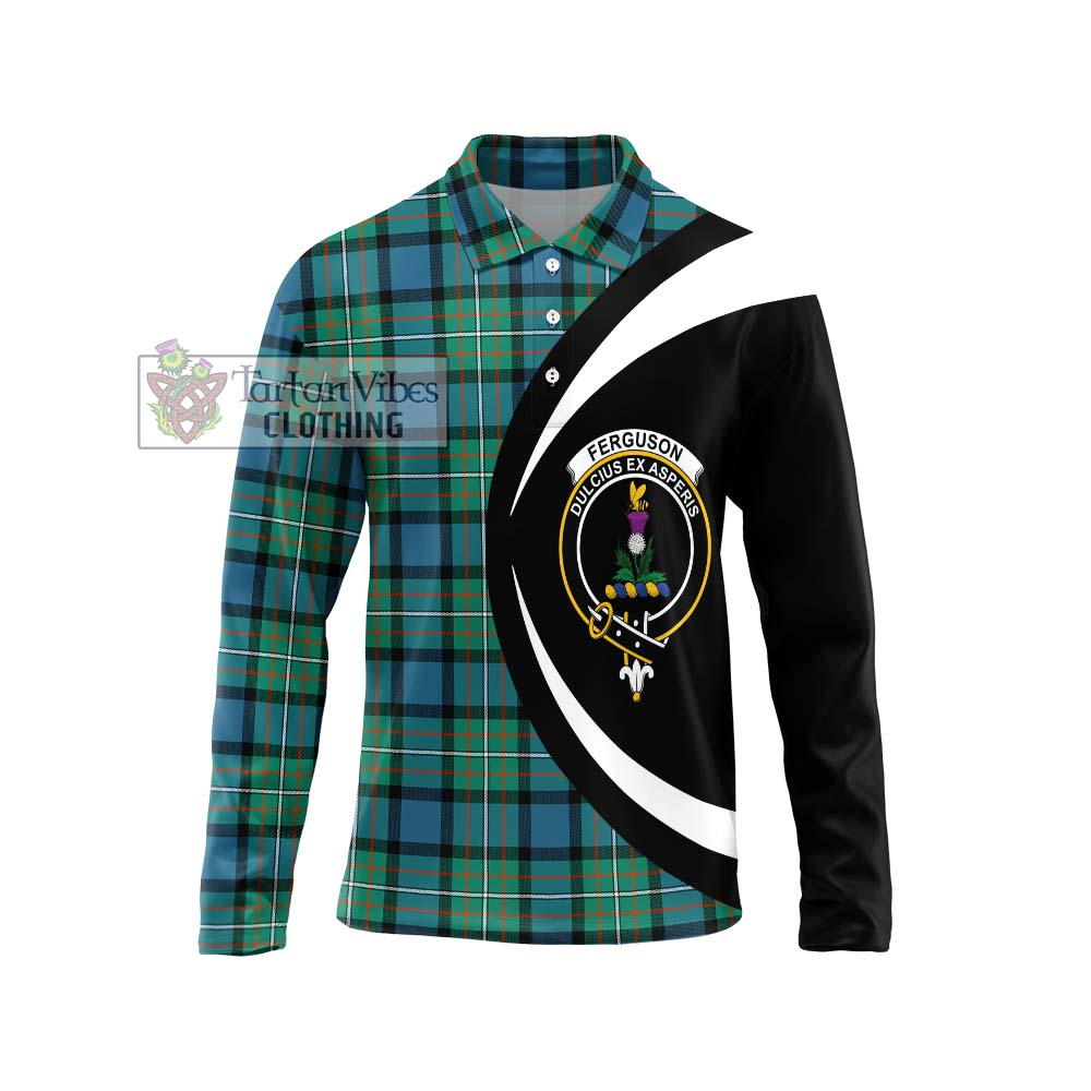Ferguson (Fergusson) Tartan Long Sleeve Polo Shirt with Family Crest Circle Style Unisex - Tartan Vibes Clothing