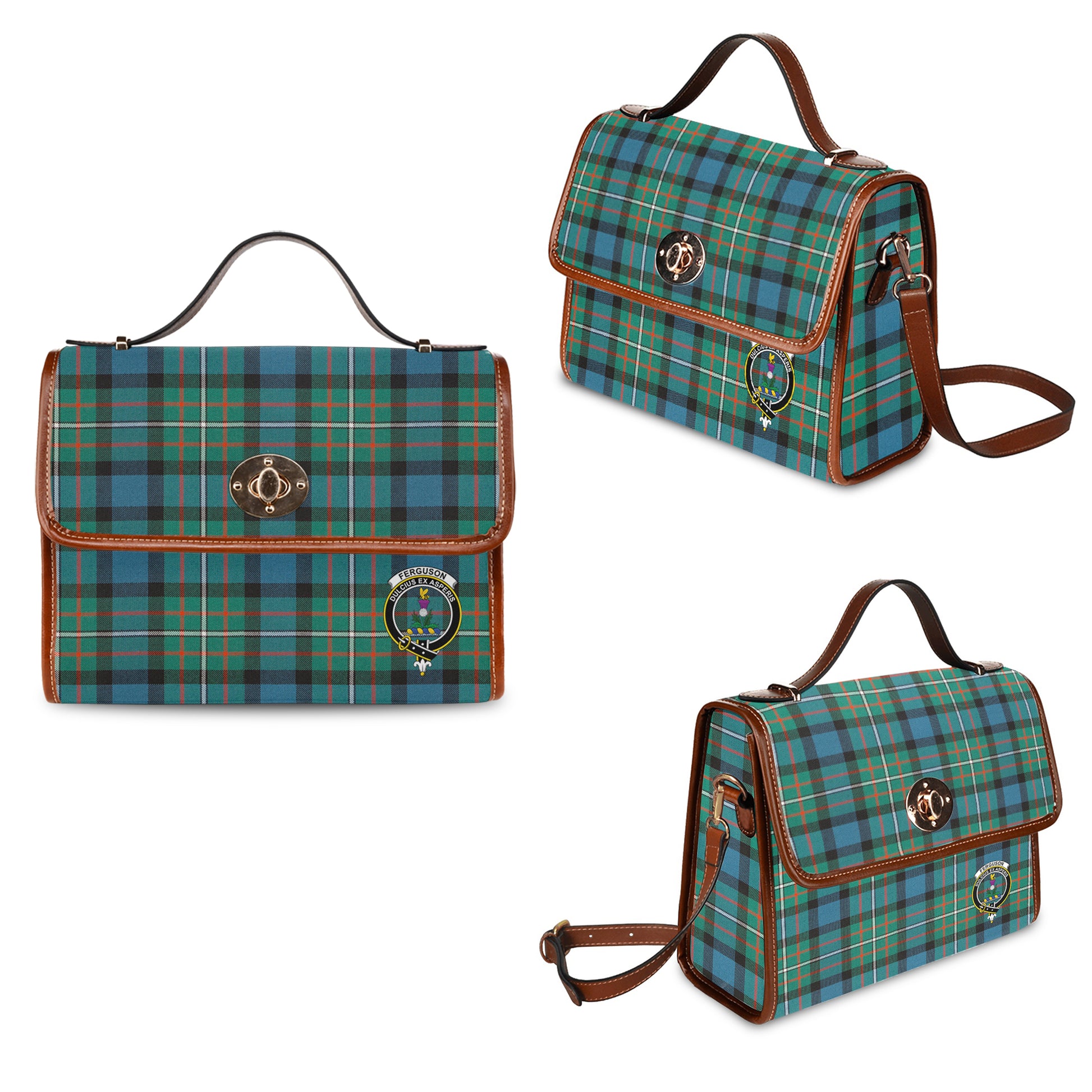 ferguson-ancient-tartan-leather-strap-waterproof-canvas-bag-with-family-crest