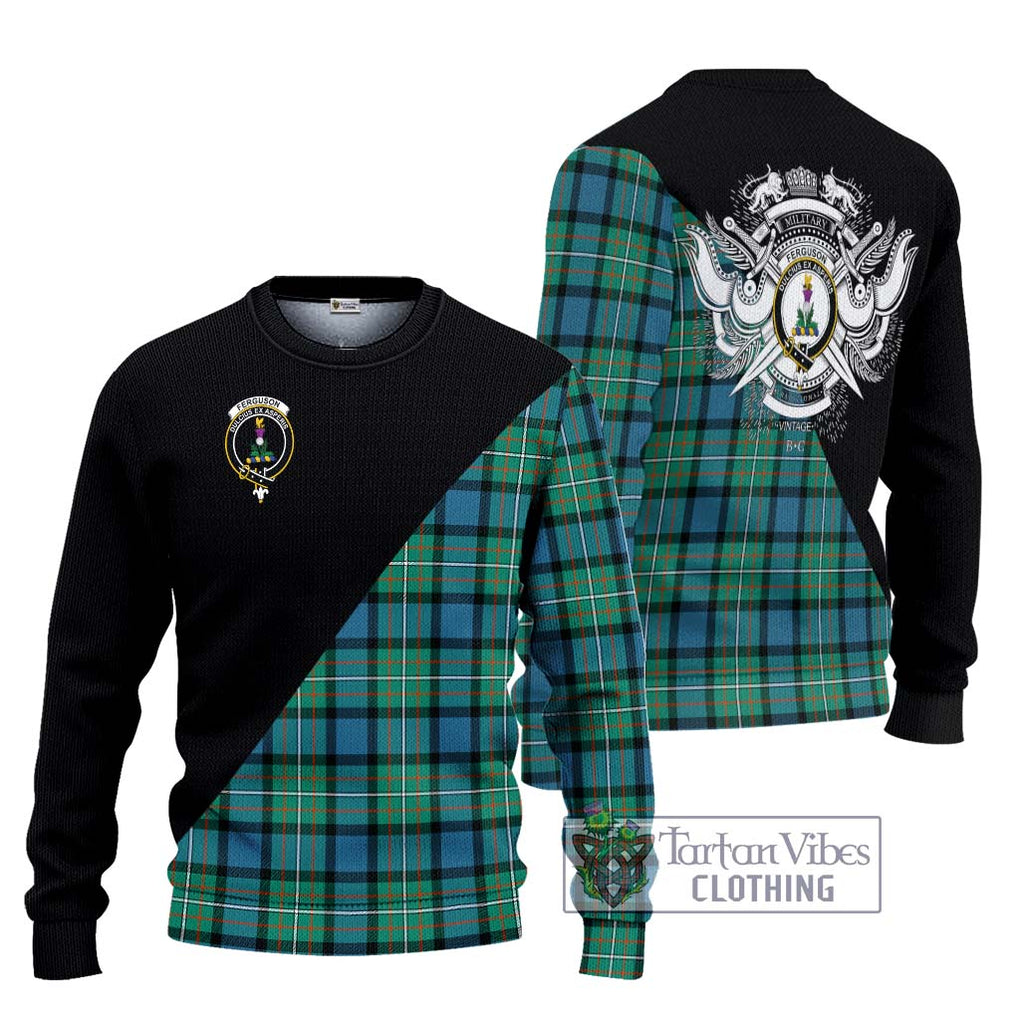 Ferguson (Fergusson) Tartan Knitted Sweater with Family Crest and Military Logo Style Unisex - Tartanvibesclothing Shop