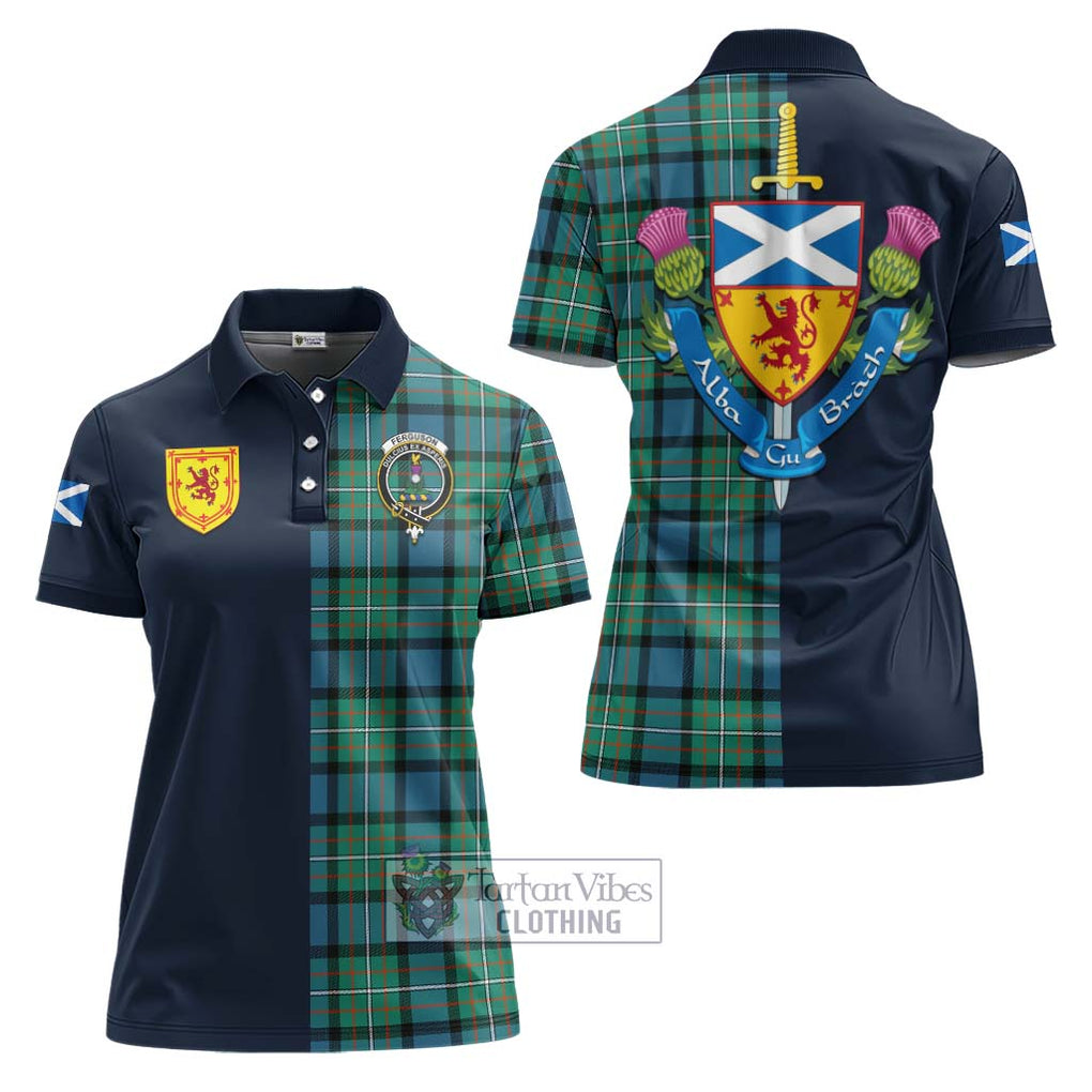 Tartan Vibes Clothing Ferguson Ancient Tartan Women's Polo Shirt with Scottish Lion Royal Arm Half Style