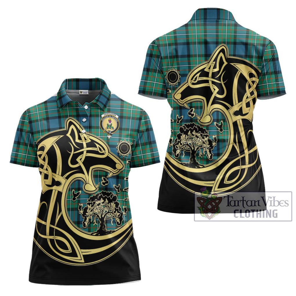 Ferguson (Fergusson) Tartan Women's Polo Shirt with Family Crest Celtic Wolf Style Women - Tartanvibesclothing Shop