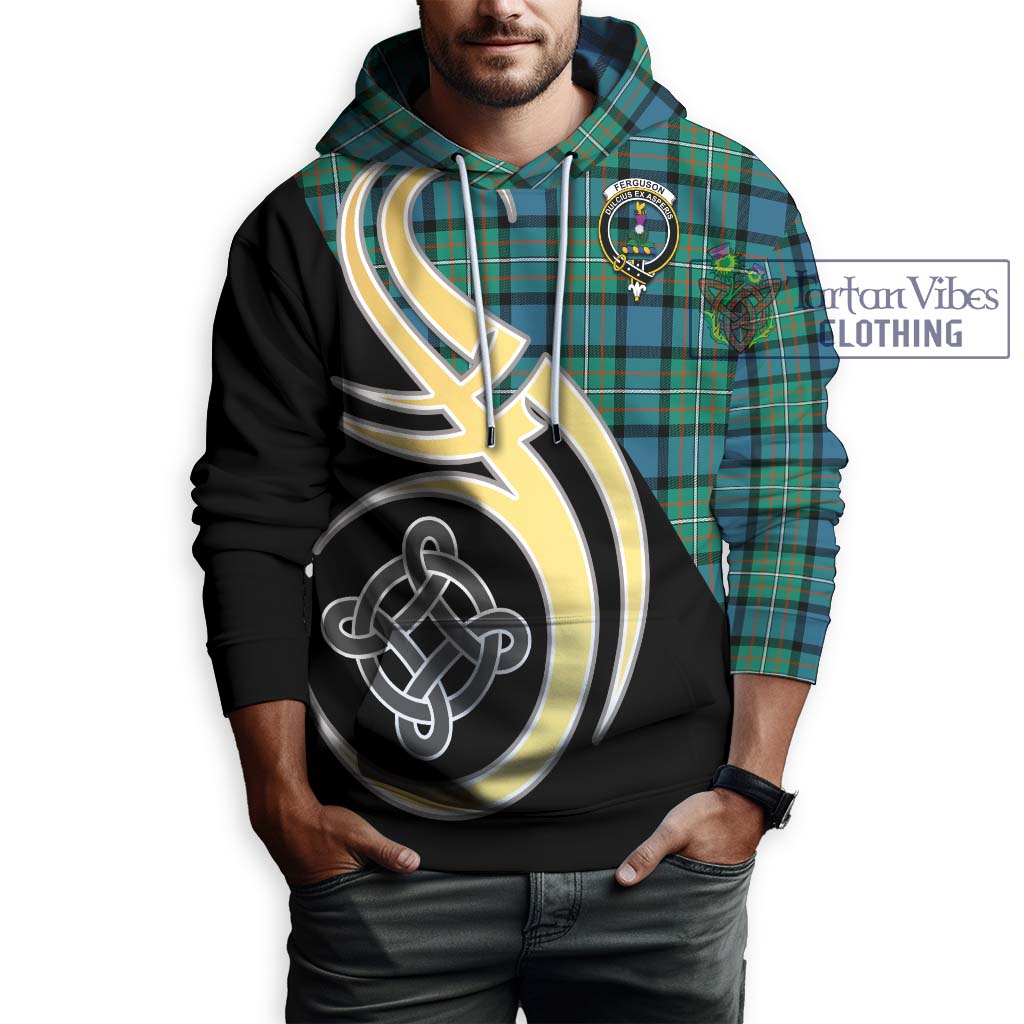 Ferguson (Fergusson) Tartan Hoodie with Family Crest and Celtic Symbol Style Zip Hoodie - Tartan Vibes Clothing