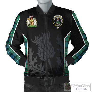 Ferguson Ancient Tartan Bomber Jacket with Family Crest and Scottish Thistle Vibes Sport Style