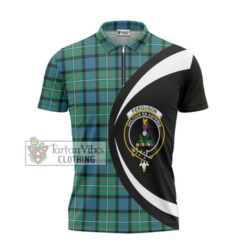 Tartan Vibes Clothing Ferguson Ancient Tartan Zipper Polo Shirt with Family Crest Circle Style