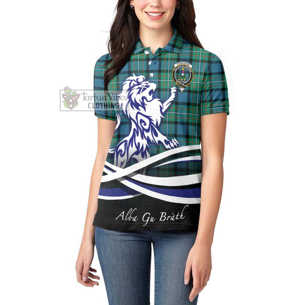 Ferguson (Fergusson) Tartan Women's Polo Shirt with Alba Gu Brath Regal Lion Emblem - Tartanvibesclothing Shop