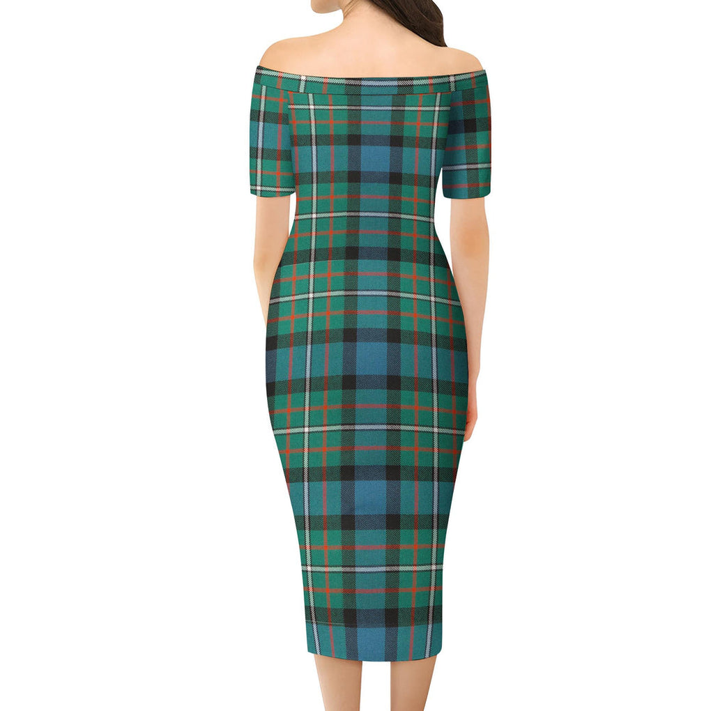 Ferguson Ancient Tartan Off Shoulder Lady Dress - Tartanvibesclothing