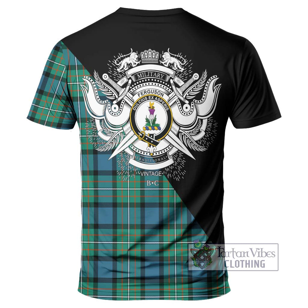 Ferguson (Fergusson) Tartan T-Shirt with Family Crest and Military Logo Style - Tartanvibesclothing Shop