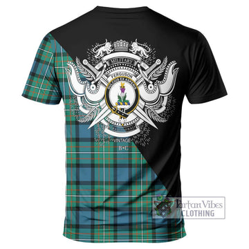 Ferguson (Fergusson) Tartan T-Shirt with Family Crest and Military Logo Style - Tartanvibesclothing Shop