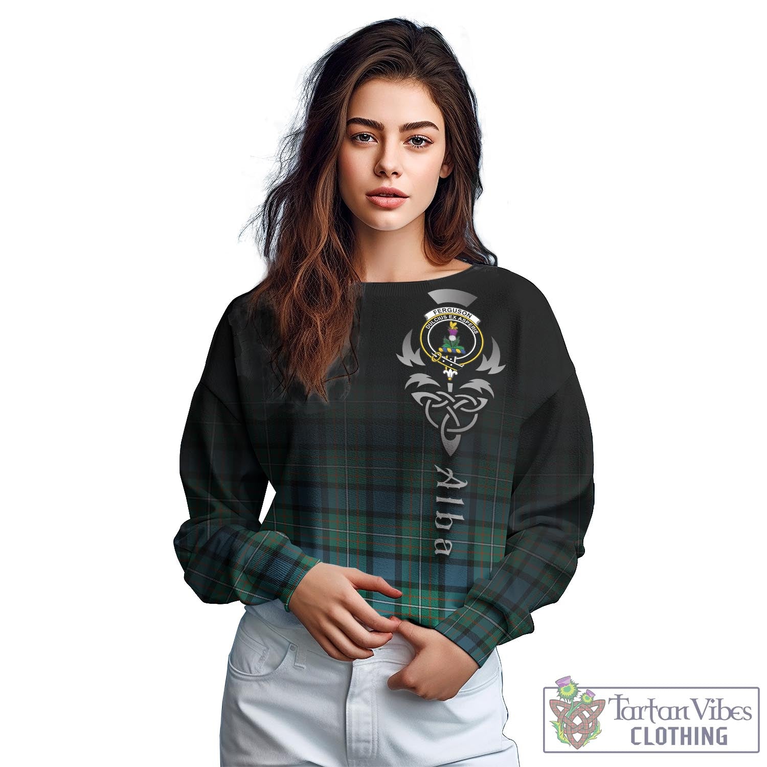Tartan Vibes Clothing Ferguson Ancient Tartan Sweatshirt Featuring Alba Gu Brath Family Crest Celtic Inspired