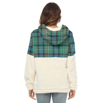 Ferguson (Fergusson) Tartan Half Style Women's Borg Fleece Hoodie with Half Zip with Family Crest