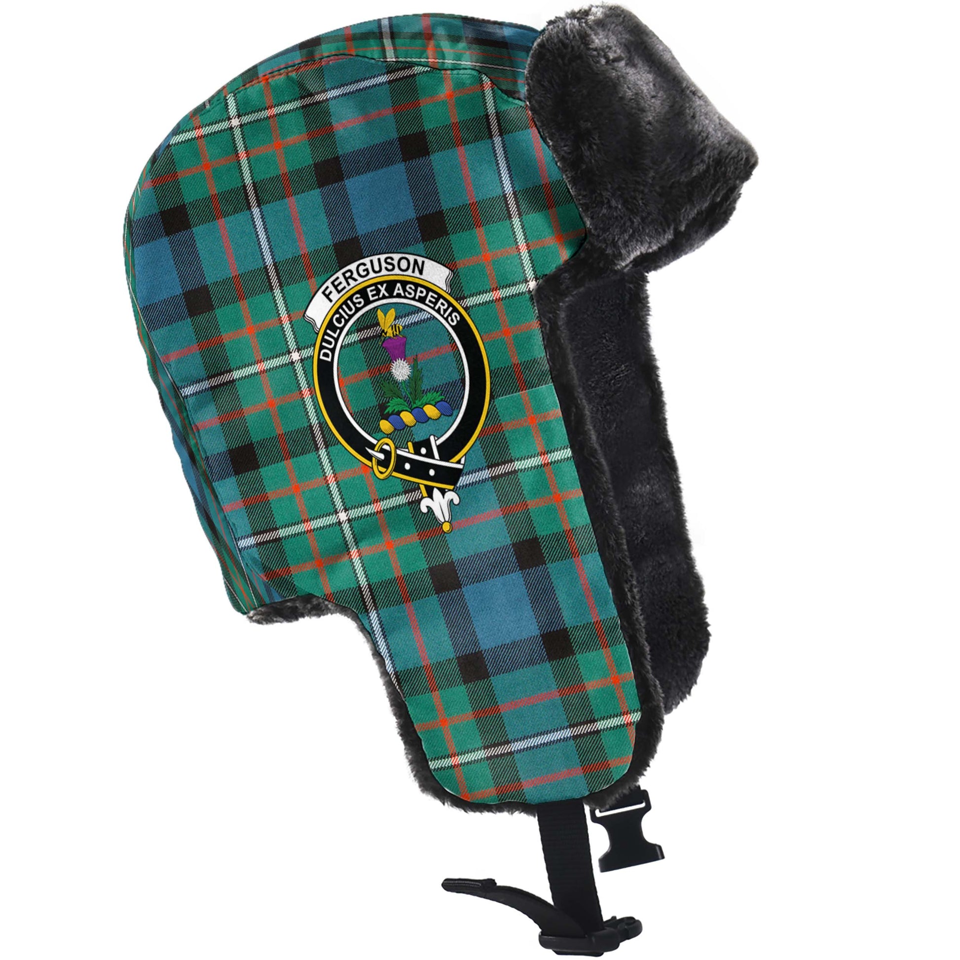 Ferguson Ancient Tartan Winter Trapper Hat with Family Crest - Tartanvibesclothing
