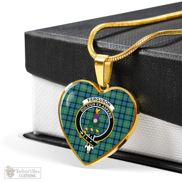 Tartan Vibes Clothing Ferguson Ancient Tartan Heart Necklace with Family Crest