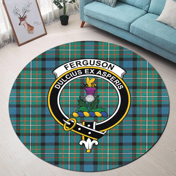 Ferguson Ancient Tartan Round Rug with Family Crest - Tartanvibesclothing