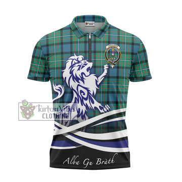 Ferguson (Fergusson) Tartan Zipper Polo Shirt with Alba Gu Brath Regal Lion Emblem - Tartanvibesclothing Shop