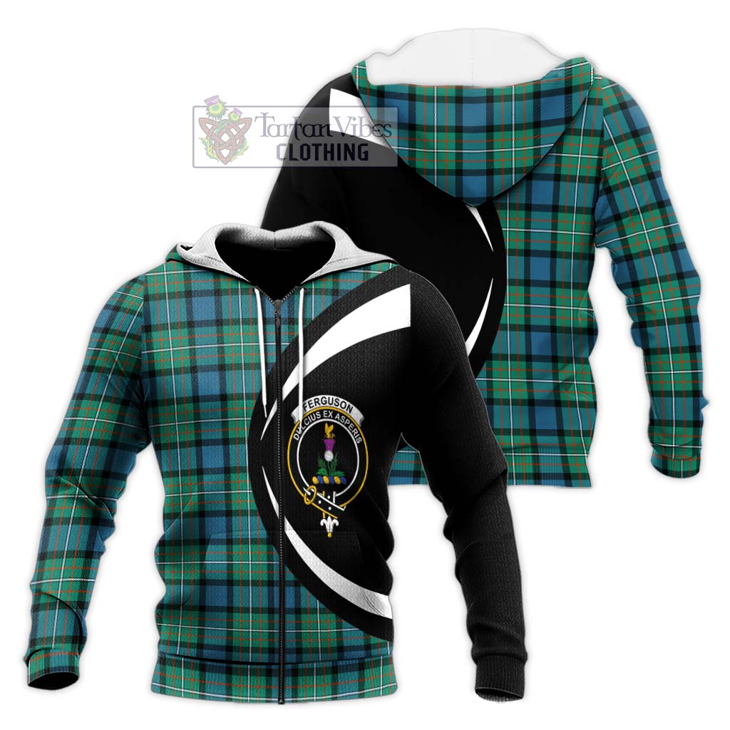 Ferguson (Fergusson) Tartan Knitted Hoodie with Family Crest Circle Style Unisex Knitted Zip Hoodie - Tartan Vibes Clothing