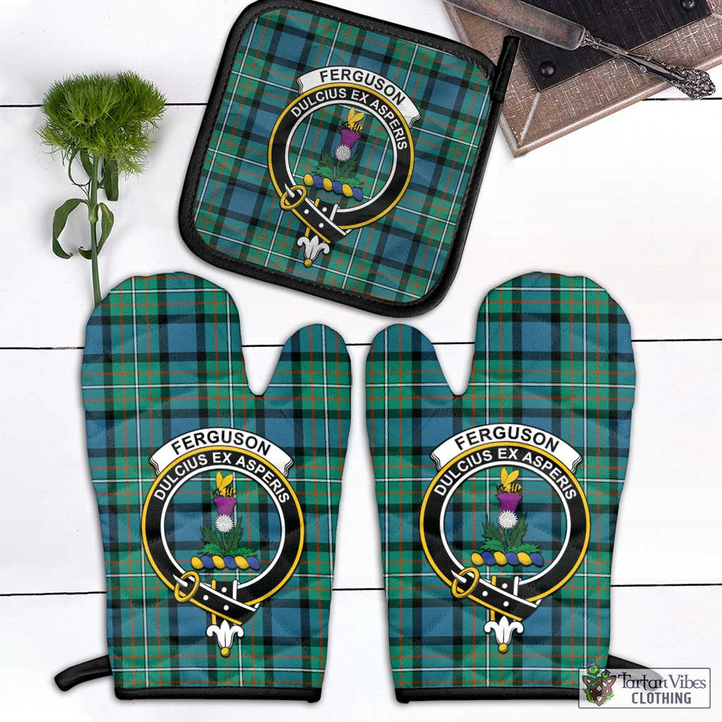 Ferguson (Fergusson) Tartan Combo Oven Mitt & Pot-Holder with Family Crest Combo 1 Oven Mitt & 1 Pot-Holder Black - Tartan Vibes Clothing