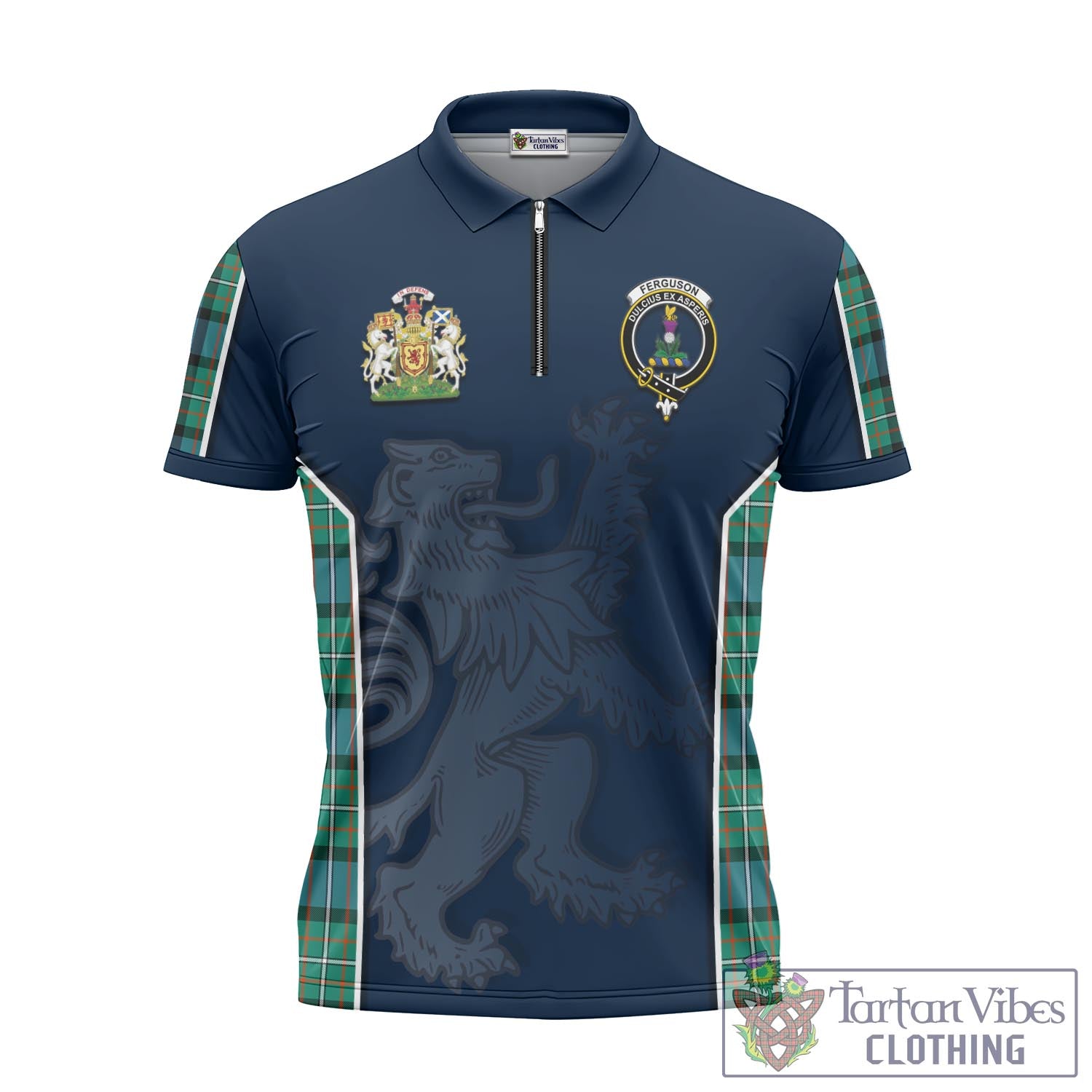 Tartan Vibes Clothing Ferguson Ancient Tartan Zipper Polo Shirt with Family Crest and Lion Rampant Vibes Sport Style