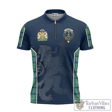 Ferguson Ancient Tartan Zipper Polo Shirt with Family Crest and Lion Rampant Vibes Sport Style