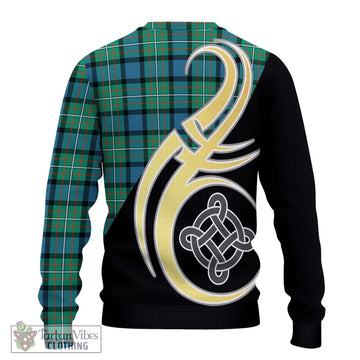 Ferguson (Fergusson) Tartan Knitted Sweater with Family Crest and Celtic Symbol Style - Tartan Vibes Clothing
