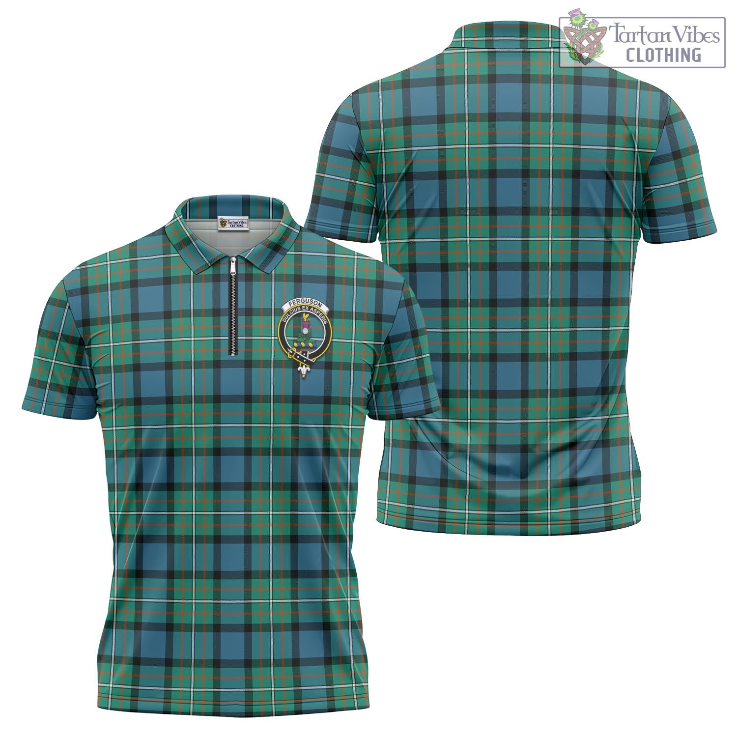 Tartan Vibes Clothing Ferguson Ancient Tartan Zipper Polo Shirt with Family Crest