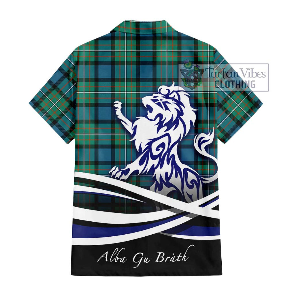 Ferguson (Fergusson) Tartan Short Sleeve Button Shirt with Alba Gu Brath Regal Lion Emblem - Tartanvibesclothing Shop