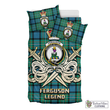 Ferguson Ancient Tartan Bedding Set with Clan Crest and the Golden Sword of Courageous Legacy