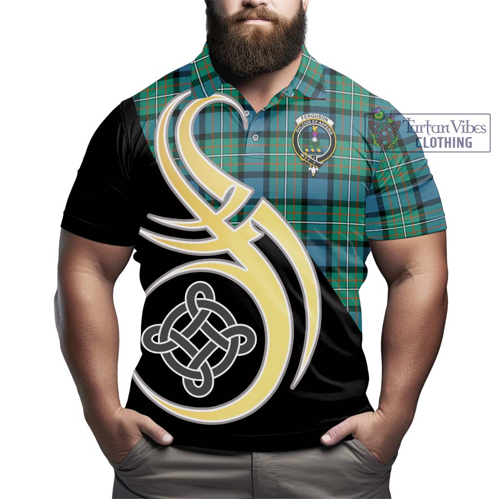 Ferguson (Fergusson) Tartan Polo Shirt with Family Crest and Celtic Symbol Style - Tartan Vibes Clothing