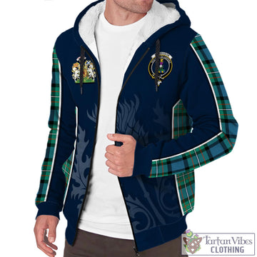 Ferguson (Fergusson) Tartan Sherpa Hoodie with Family Crest and Scottish Thistle Vibes Sport Style