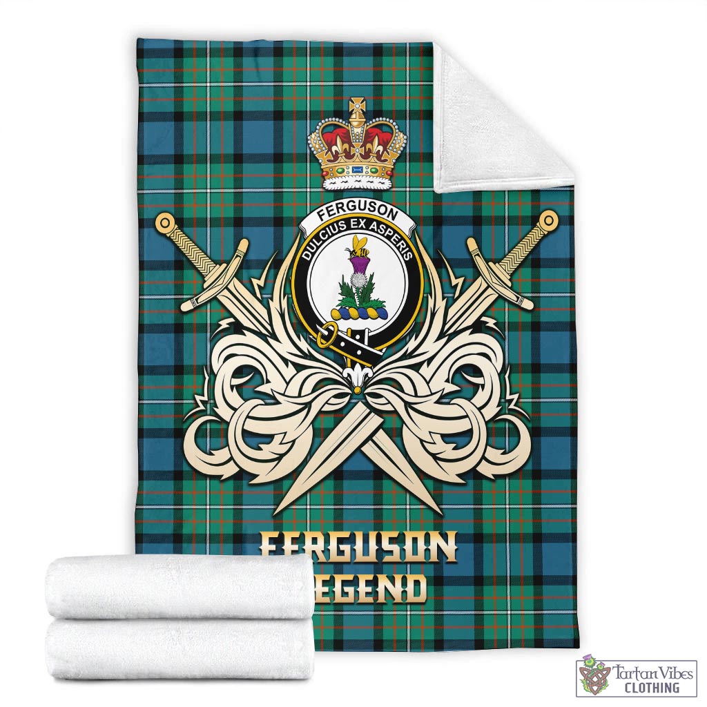 Tartan Vibes Clothing Ferguson Ancient Tartan Blanket with Clan Crest and the Golden Sword of Courageous Legacy