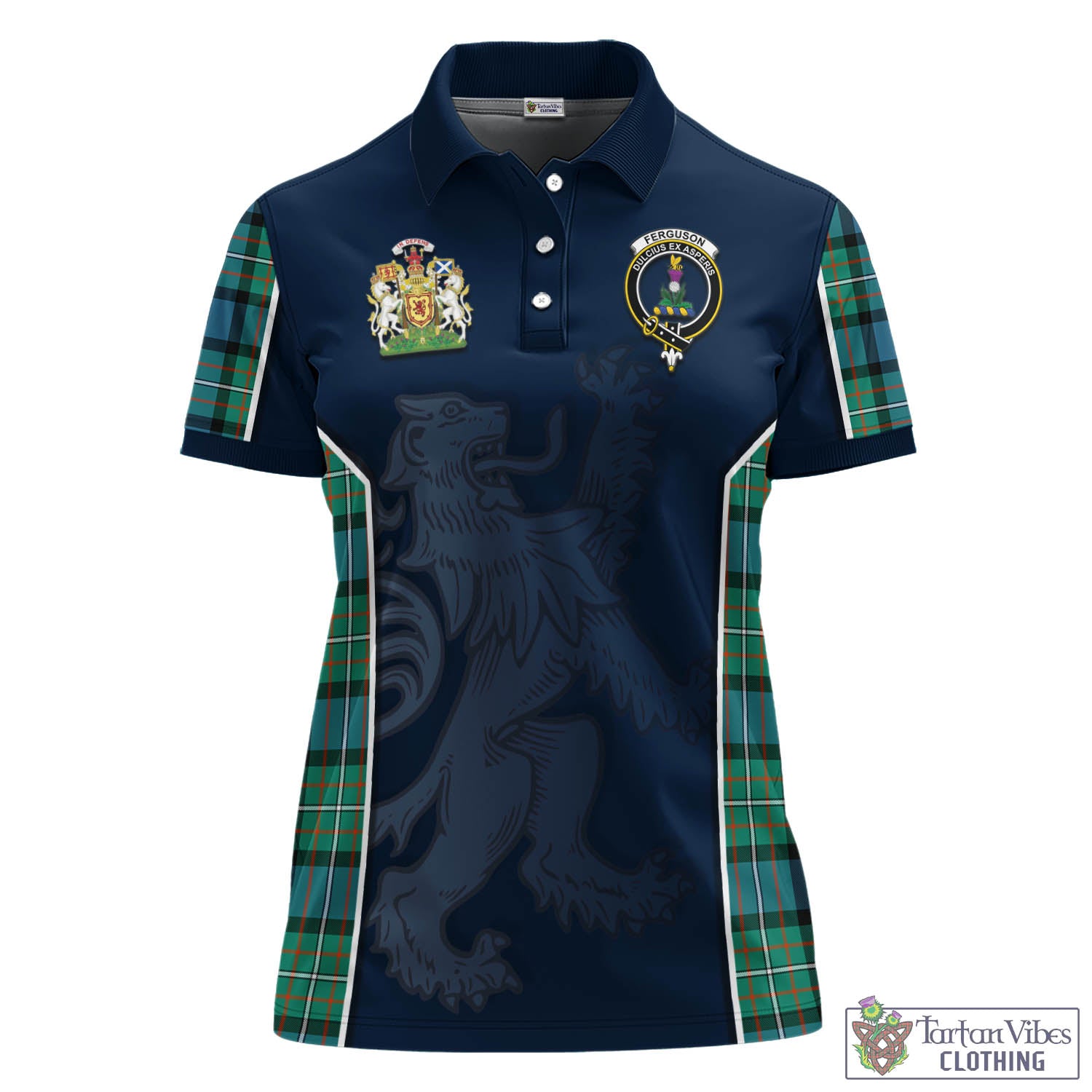Ferguson (Fergusson) Tartan Women's Polo Shirt with Family Crest and Lion Rampant Vibes Sport Style - Tartan Vibes Clothing