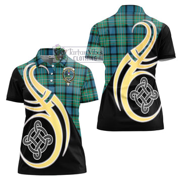 Ferguson (Fergusson) Tartan Women's Polo Shirt with Family Crest and Celtic Symbol Style - Tartan Vibes Clothing